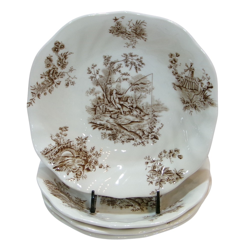 Johnson Brothers Pastorale Toile de Jouy Brown 7" Square Bowls Set of 4 England